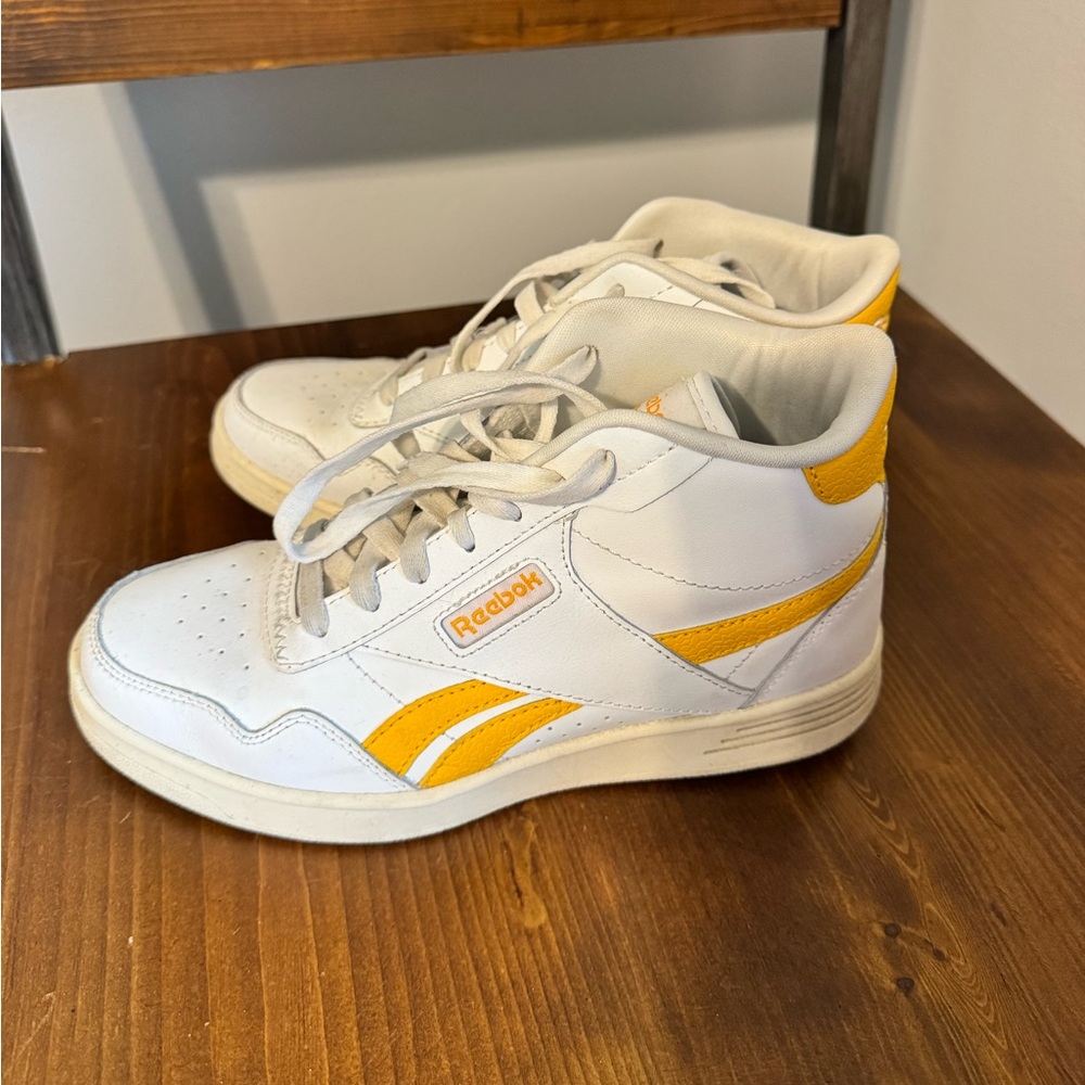 Reebok Women’s White and Yellow Mid-Top Sneakers